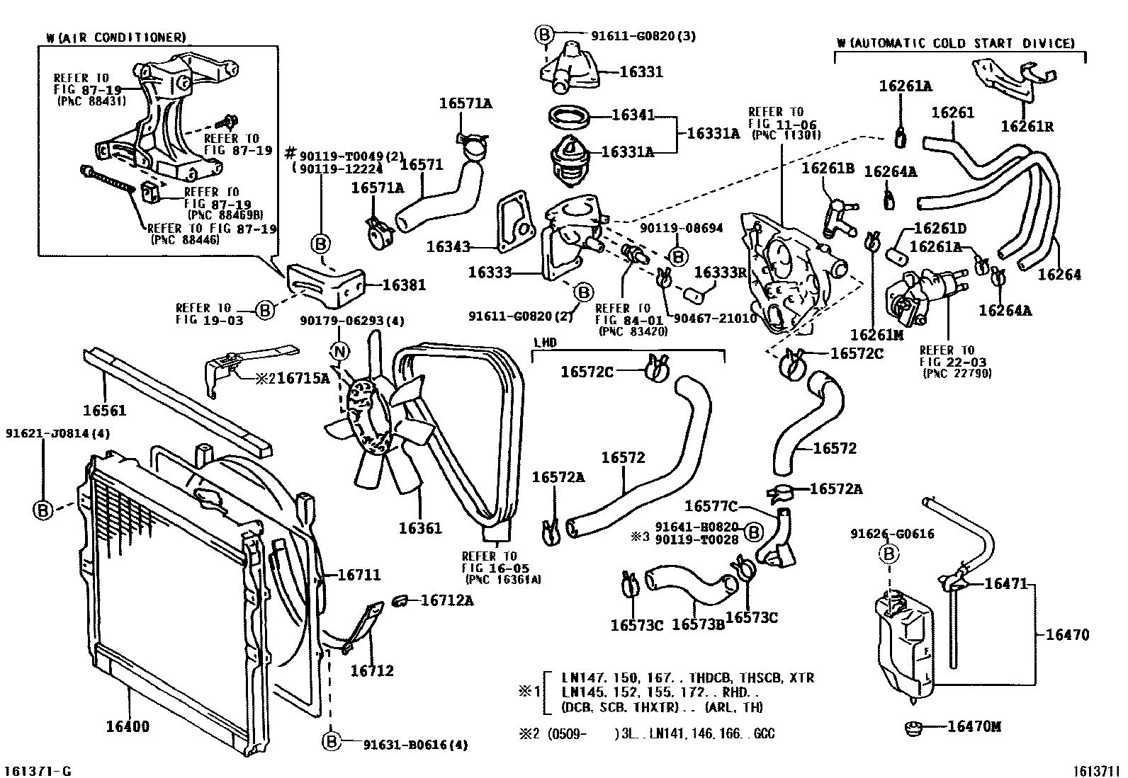 Toyota HILUX RADIATOR & WATER OUTLET EPC diagram — 161371I