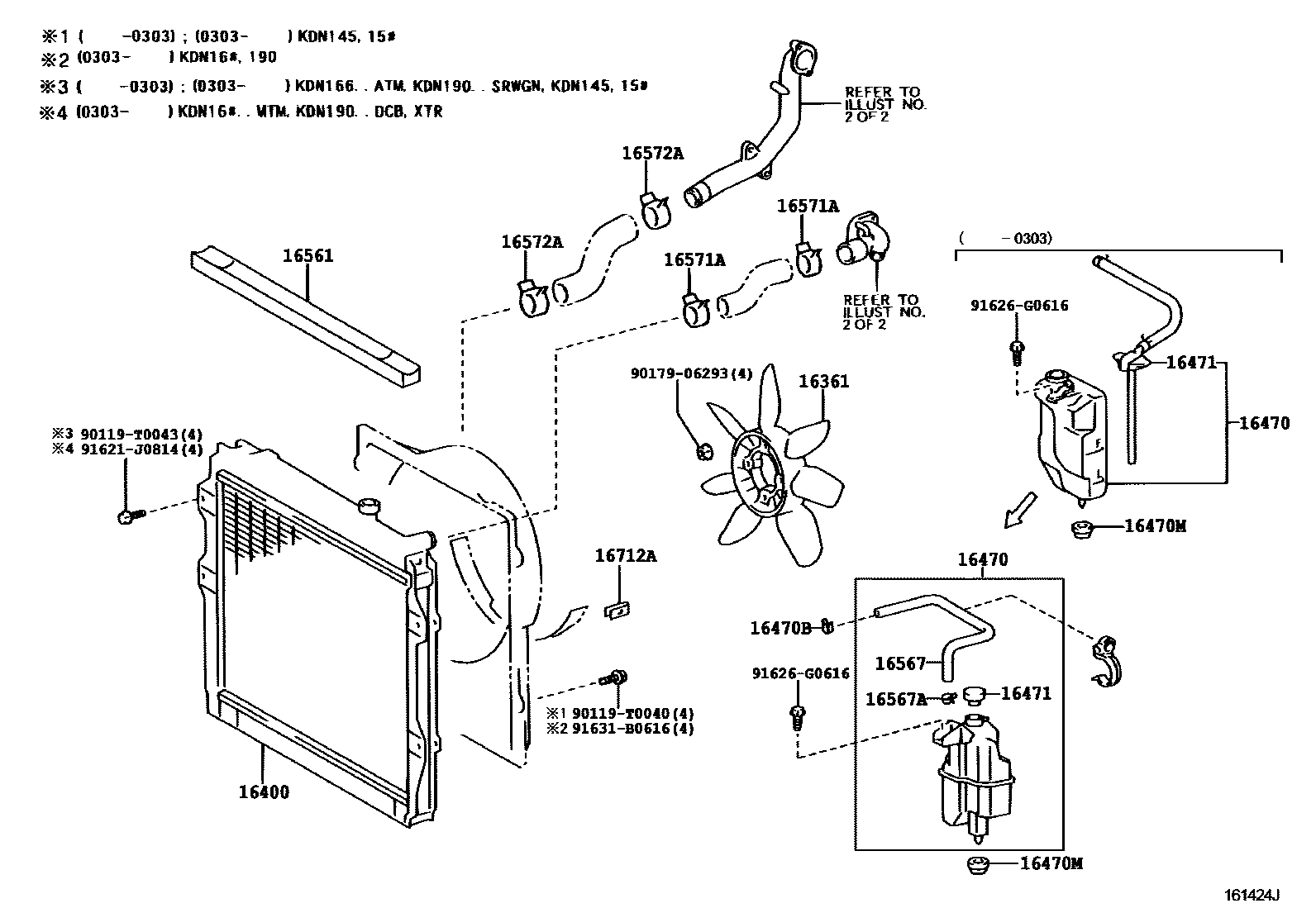 Toyota HILUX RADIATOR & WATER OUTLET EPC diagram — 161424J