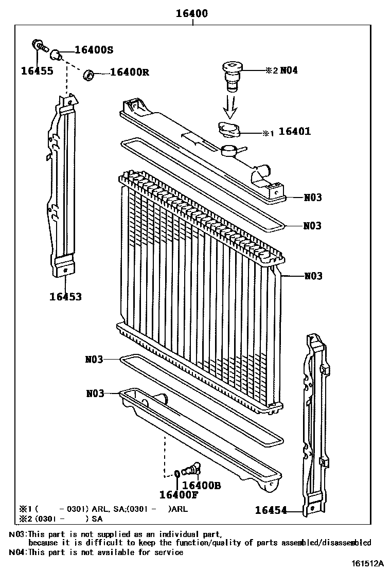 Toyota HILUX RADIATOR & WATER OUTLET EPC diagram — 161512B