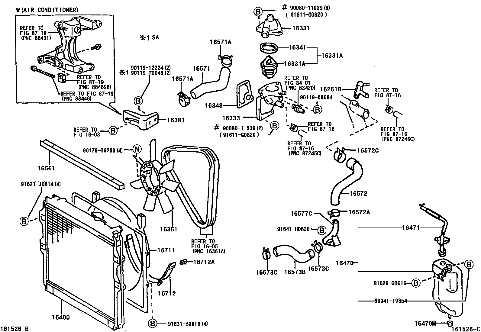 Toyota HILUX RADIATOR & WATER OUTLET EPC diagram — 161526C