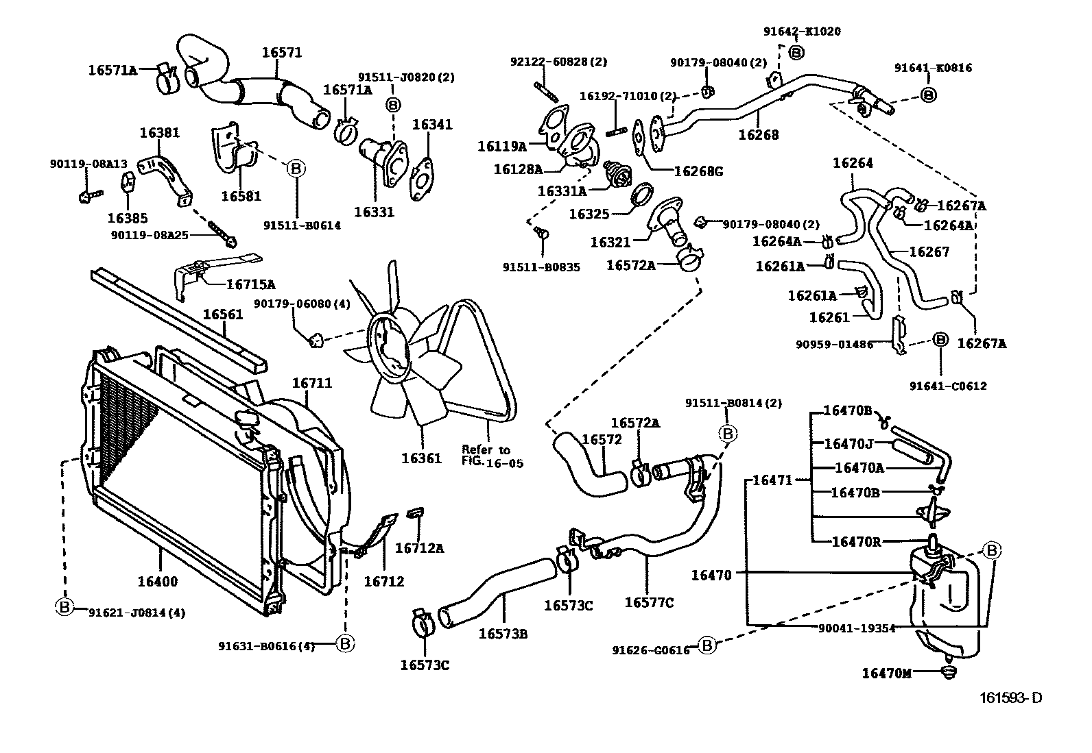 Toyota HILUX RADIATOR & WATER OUTLET EPC diagram — 161593D