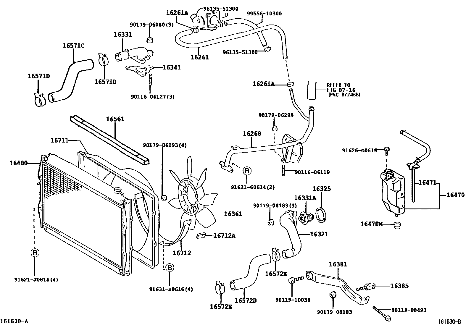 Toyota HILUX RADIATOR & WATER OUTLET EPC diagram — 161630B