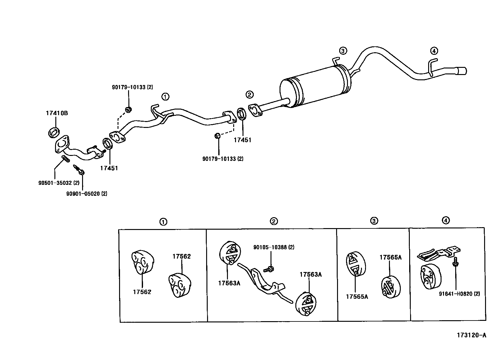 Toyota HILUX Exhaust Pipe EPC diagram — 173120A