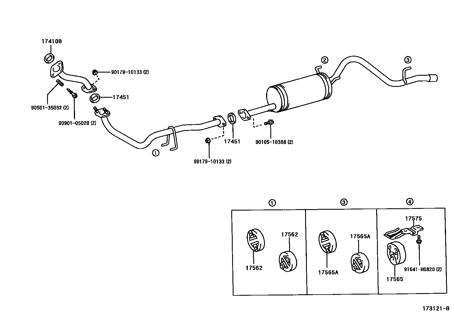 Toyota HILUX Exhaust Pipe EPC diagram — 173121B