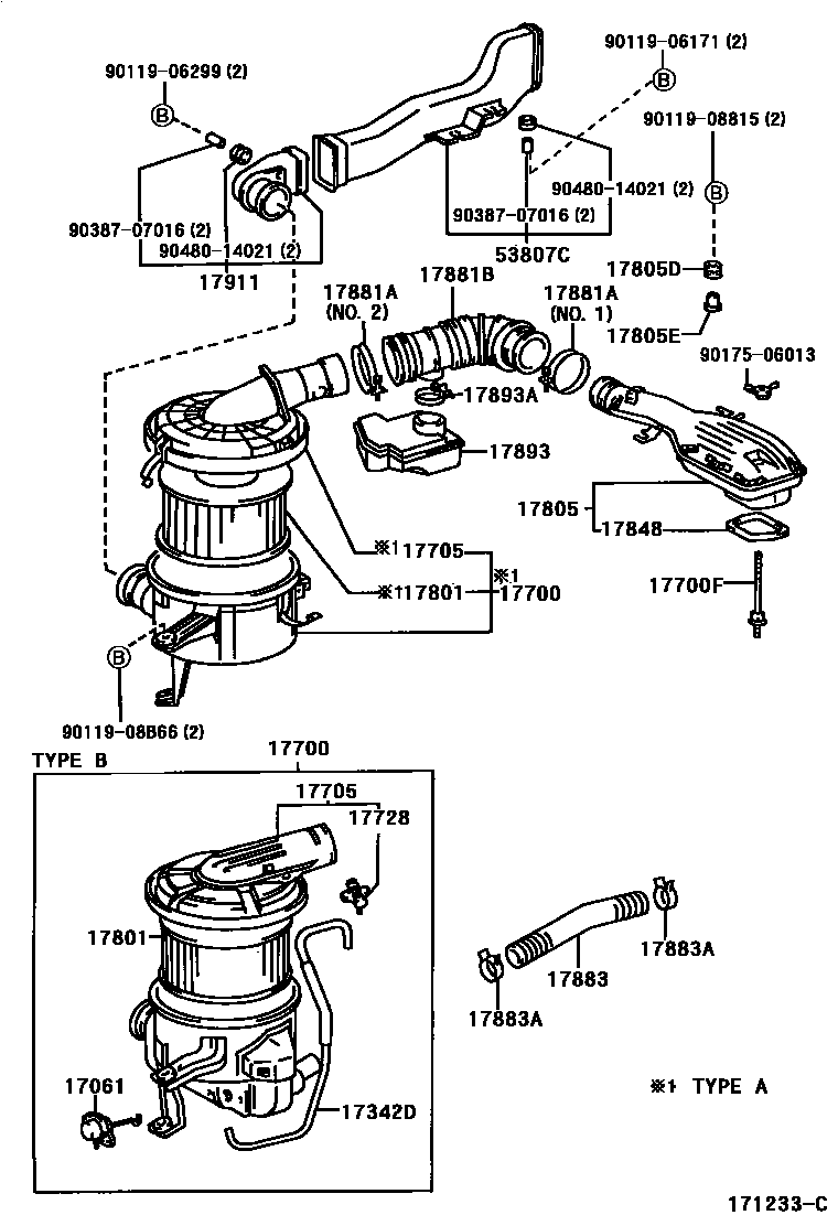 Toyota HILUX Air Cleaner EPC diagram — 171233C