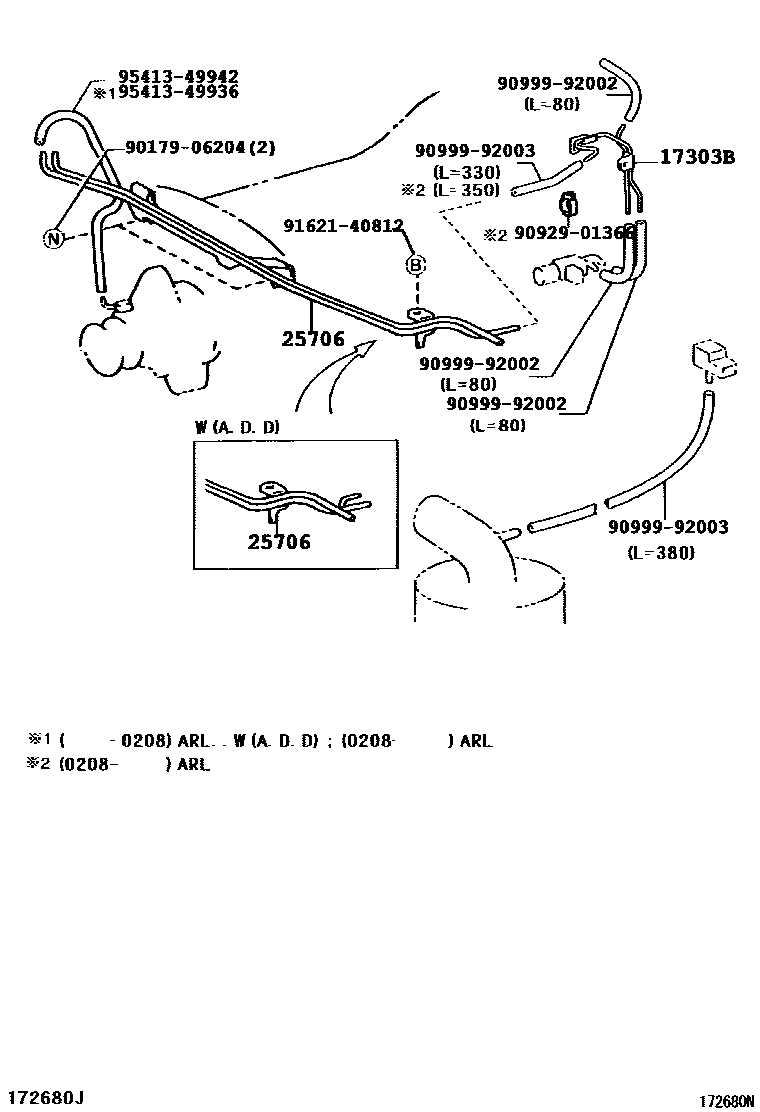 Toyota HILUX vacuum tube EPC diagram — 172680N