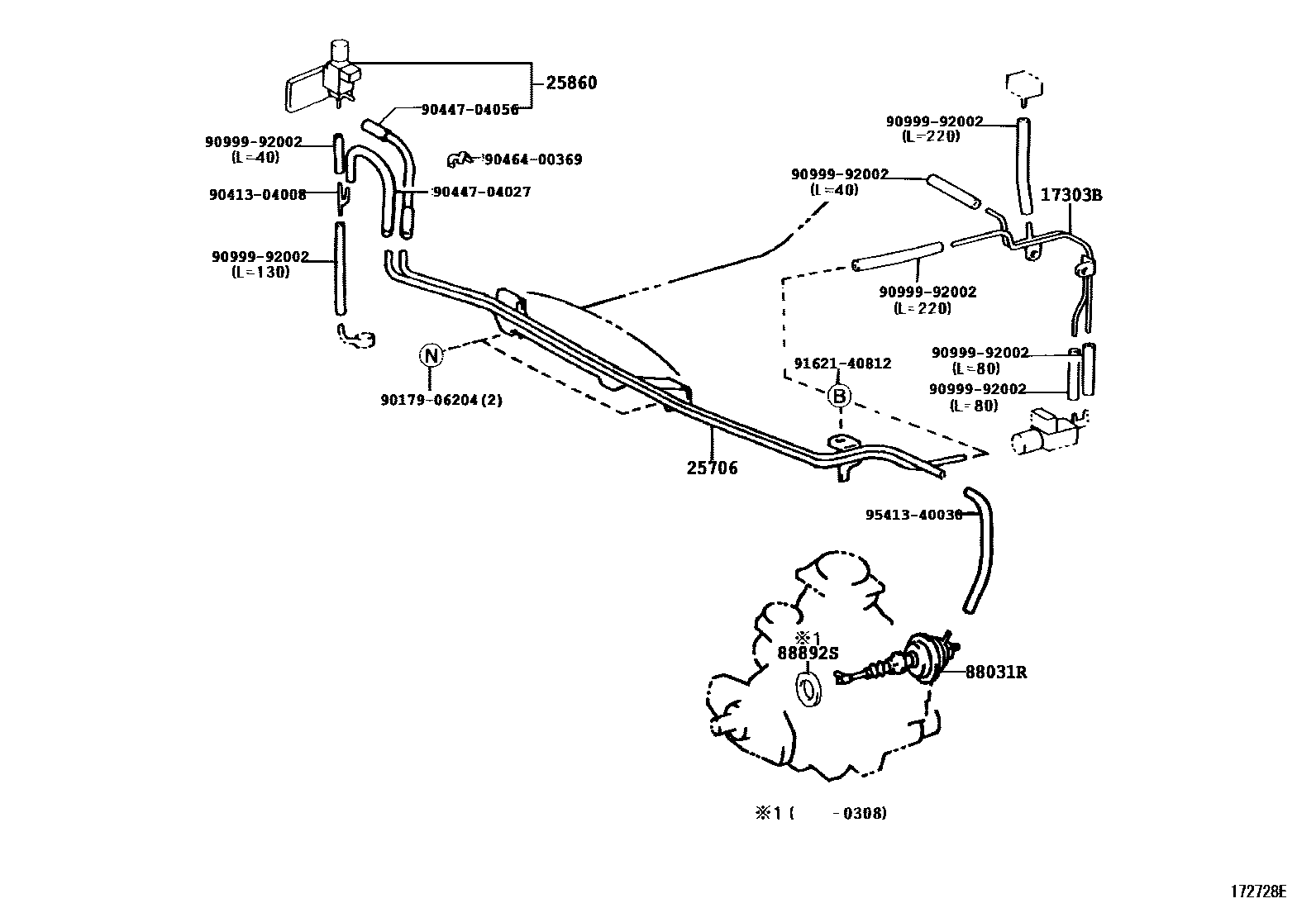 Toyota HILUX vacuum tube EPC diagram — 172728E