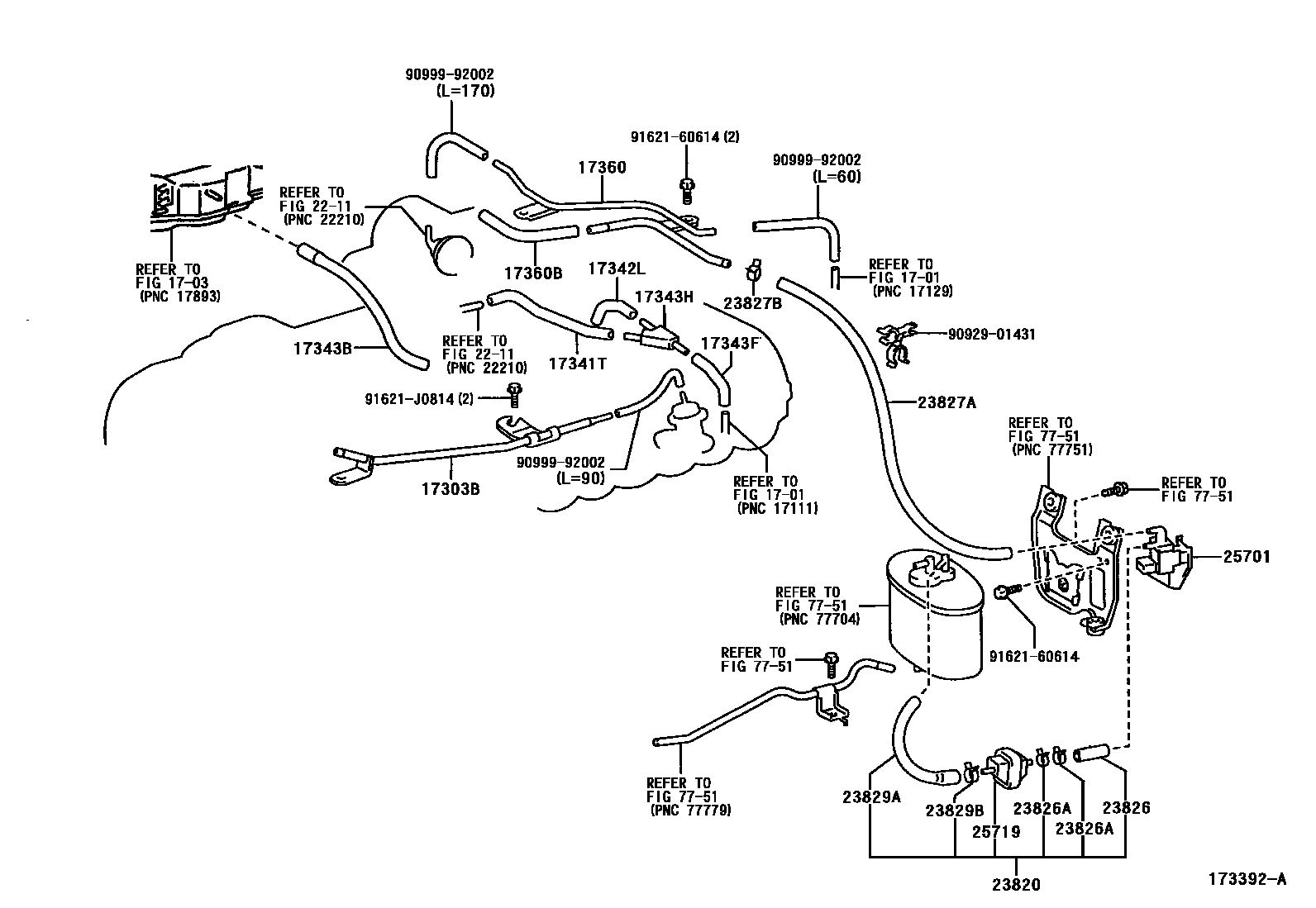 Toyota HILUX vacuum tube EPC diagram — 173392A