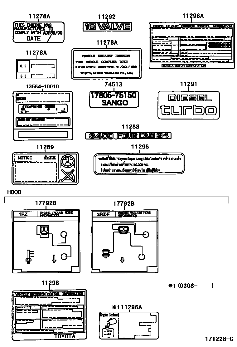 Toyota HILUX 警示铭牌和名称铭牌(发动机) EPC diagram — 171228G