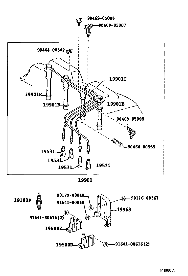 Toyota HILUX 点火线圈和火花塞 /电热塞 EPC diagram — 191666A