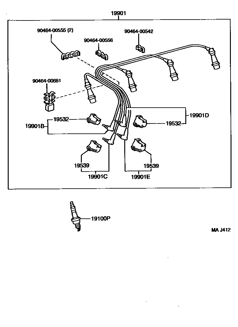 Toyota HILUX 点火线圈和火花塞 /电热塞 EPC diagram — MAJ412