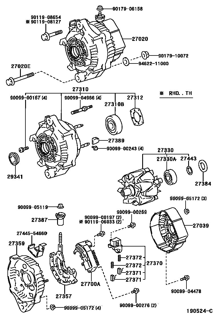 Toyota HILUX Alternator EPC diagram — 190524C