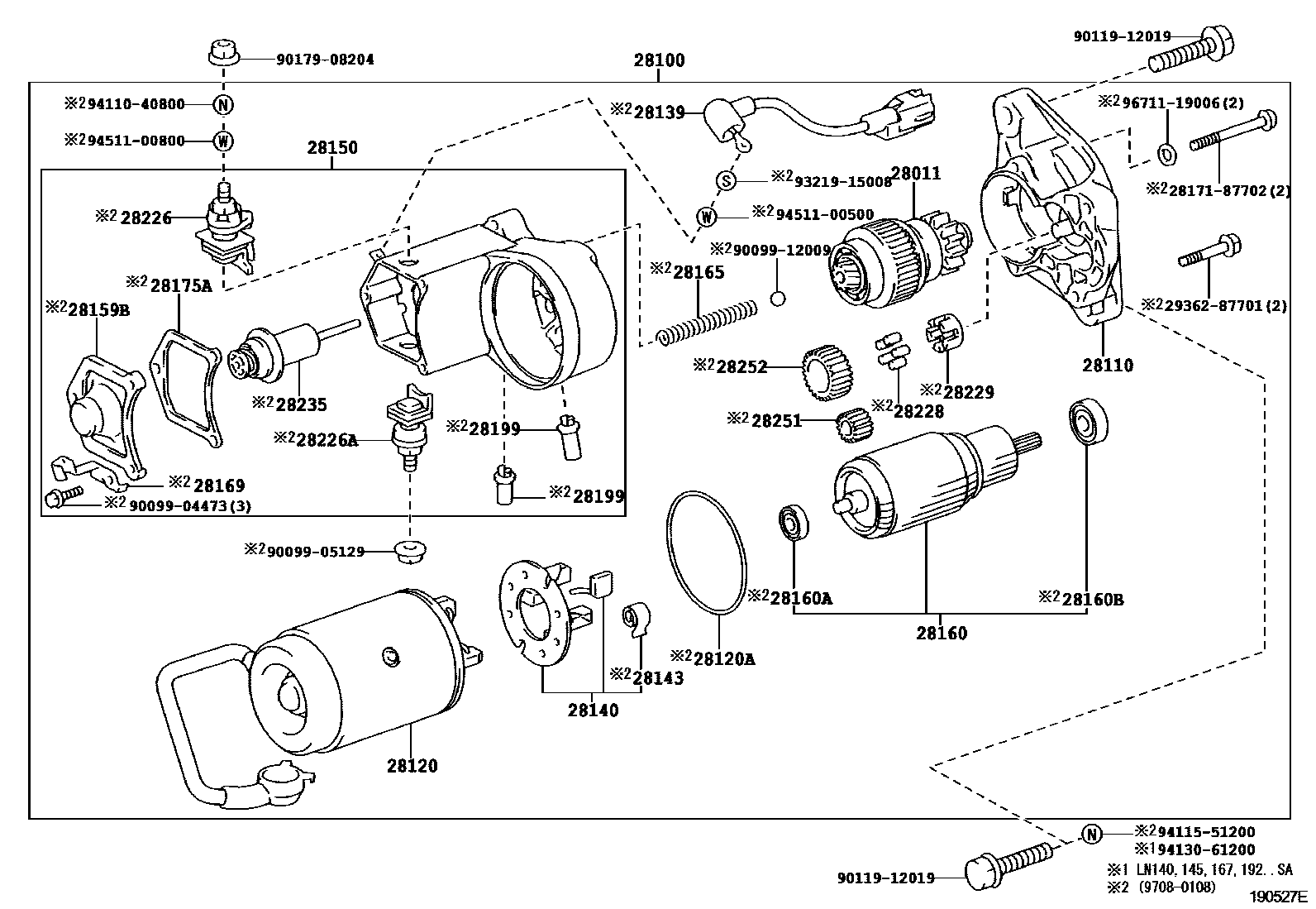 Toyota HILUX 起动机 EPC diagram — 190527E