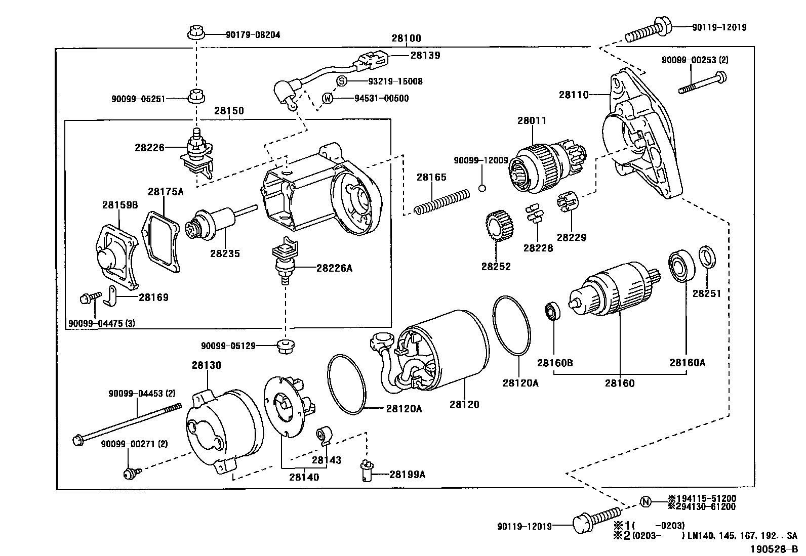 Toyota HILUX 起动机 EPC diagram — 190528B