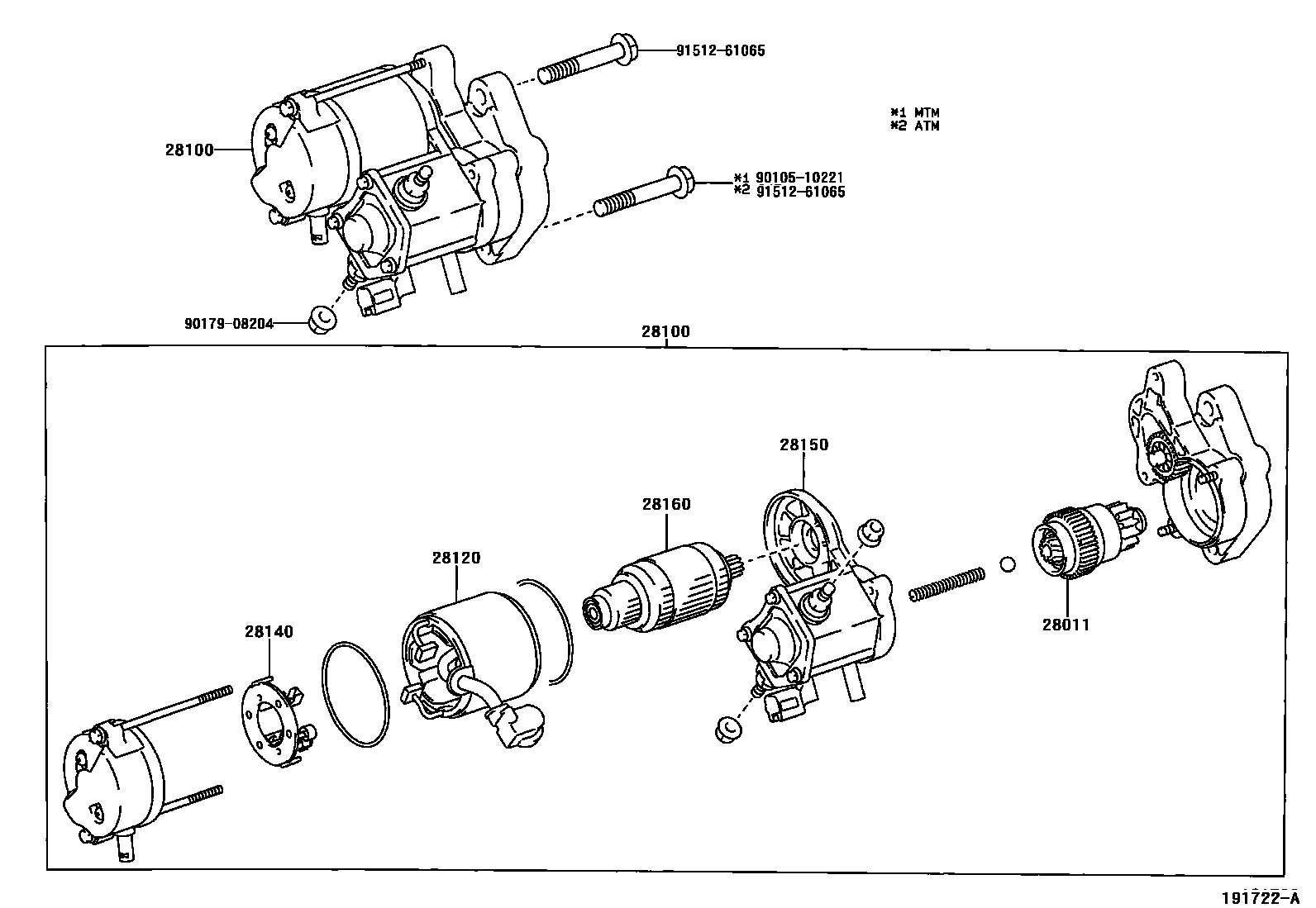 Toyota HILUX 起动机 EPC diagram — 191722A