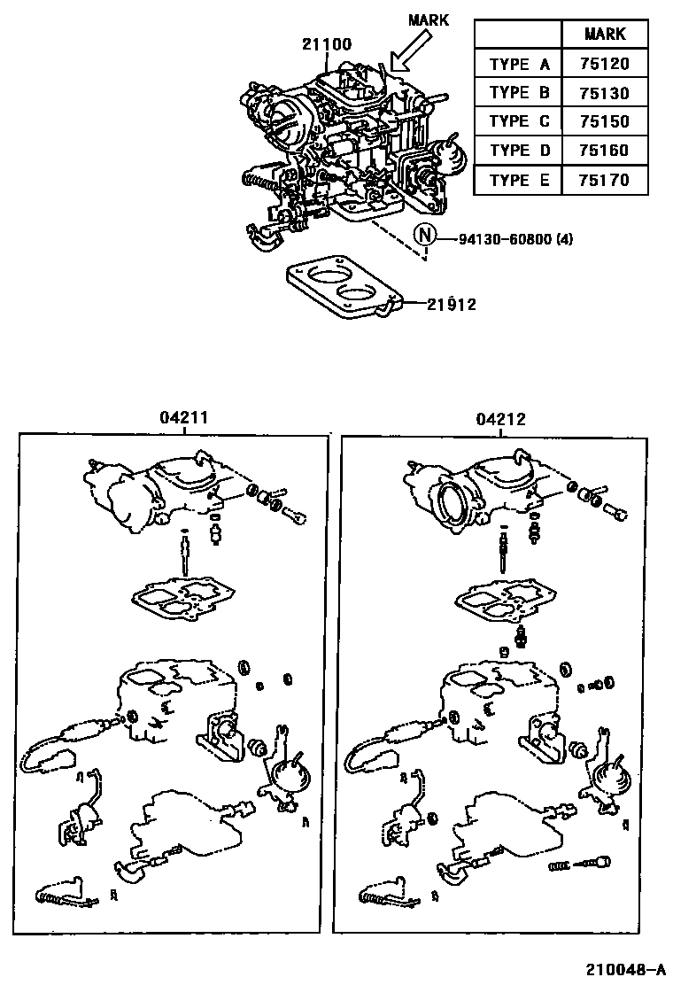 Toyota HILUX carburetor assembly EPC diagram — 210048A