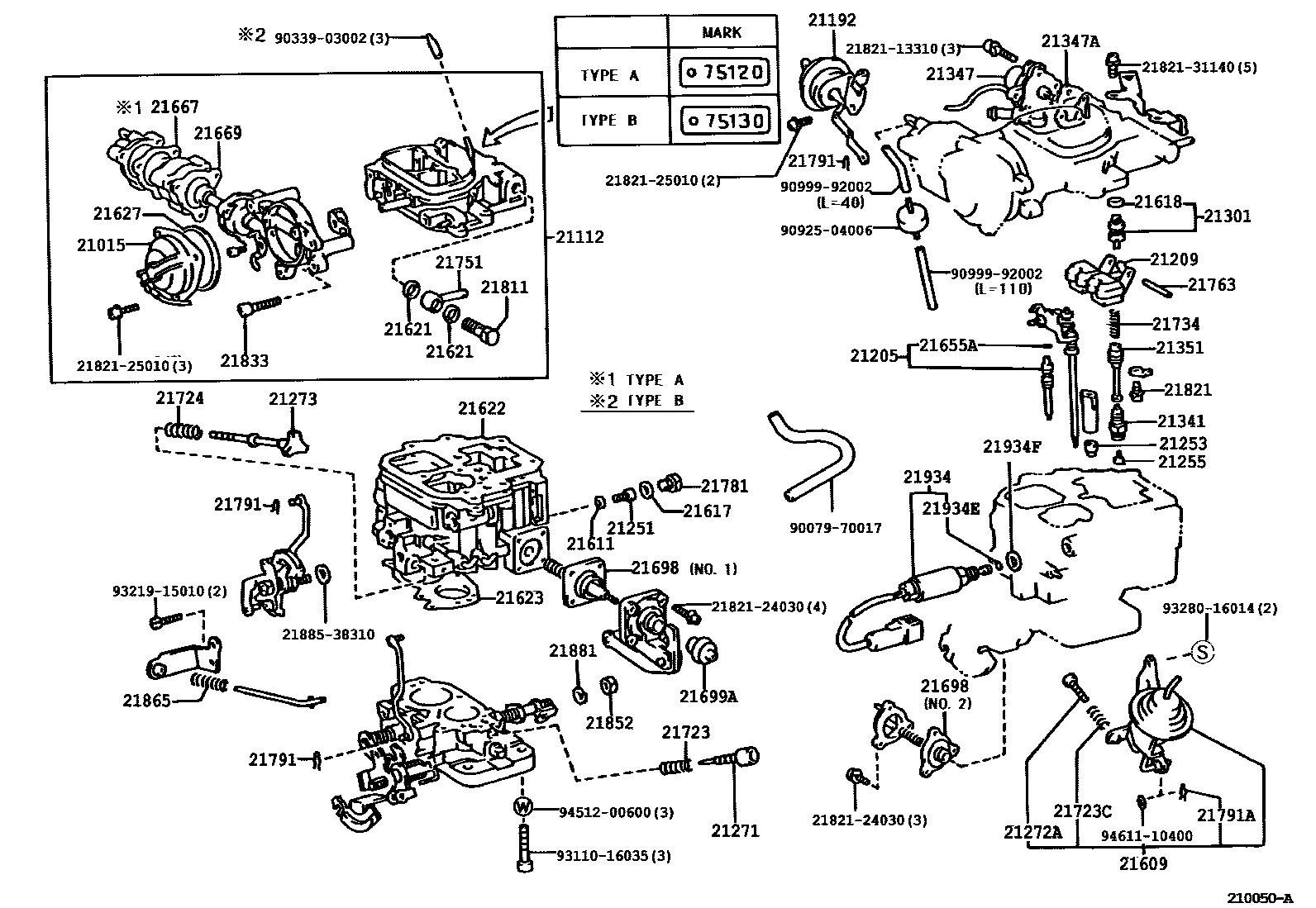 Toyota HILUX 化油器 EPC diagram — 210050A