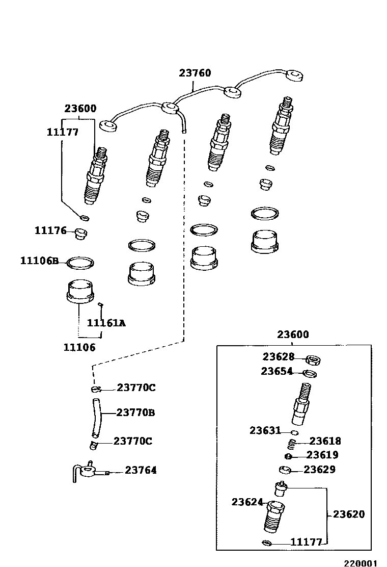 Toyota HILUX 喷油嘴 EPC diagram — 220001A