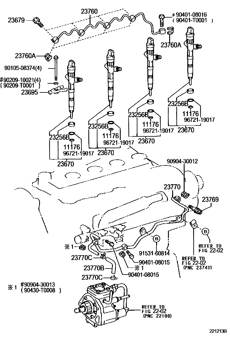Toyota HILUX 喷油嘴 EPC diagram — 221213B