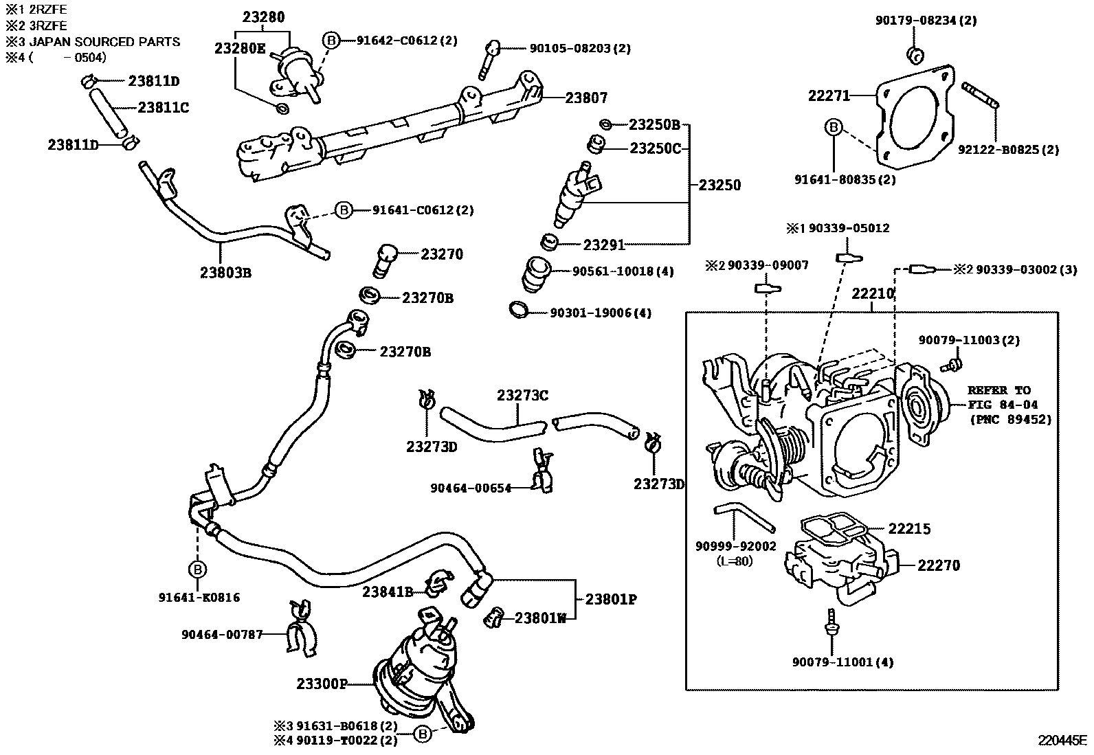 Toyota HILUX 燃油喷射系统 EPC diagram — 220445E