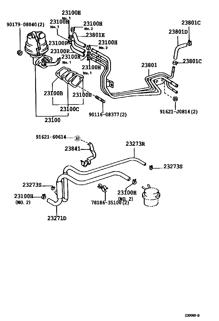 Toyota HILUX 燃油泵和燃油管 EPC diagram — 230069B