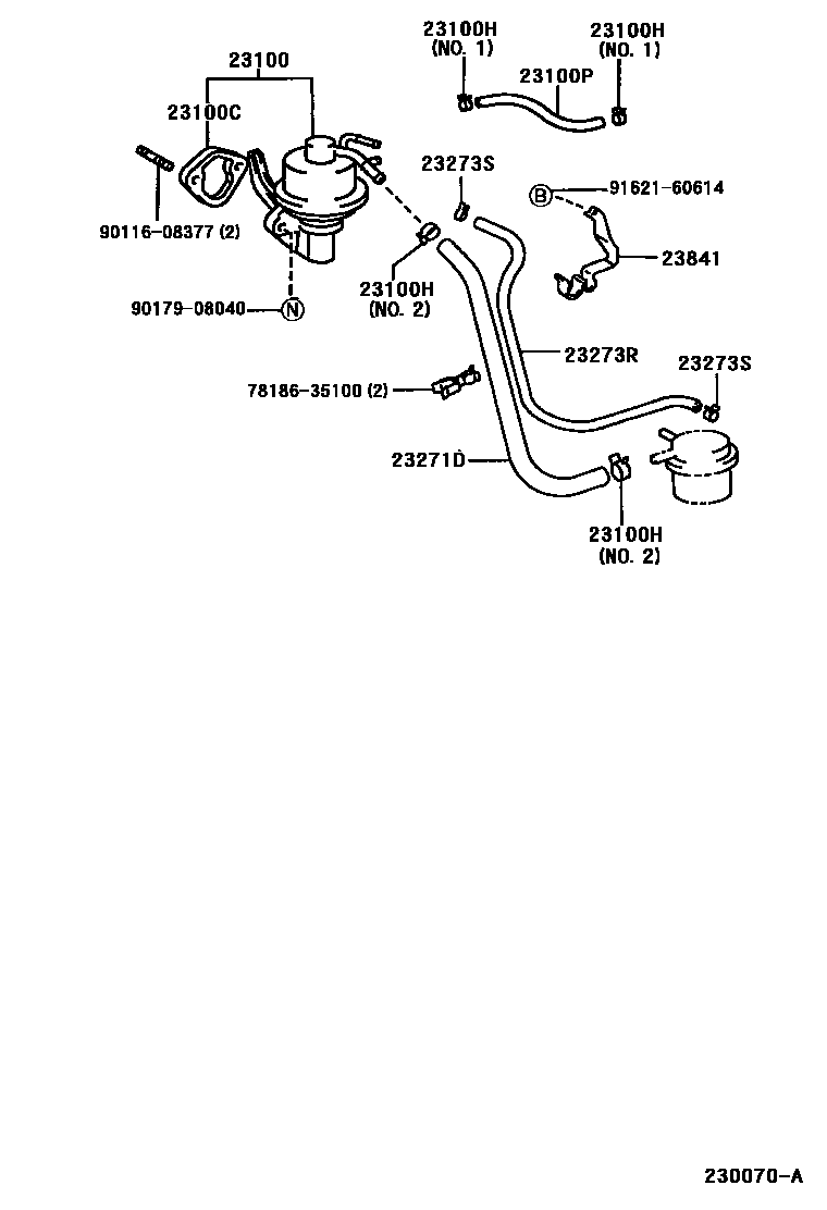 Toyota HILUX 燃油泵和燃油管 EPC diagram — 230070A