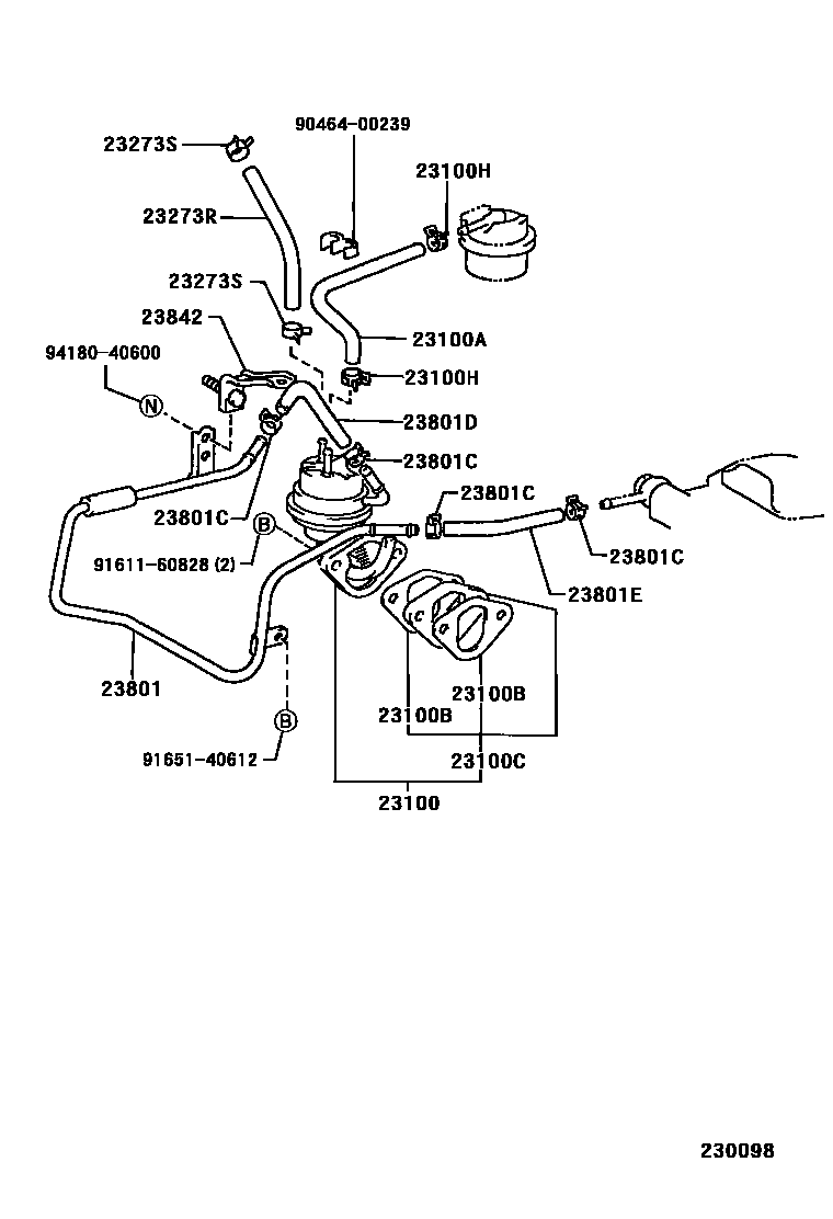 Toyota HILUX 燃油泵和燃油管 EPC diagram — 230098