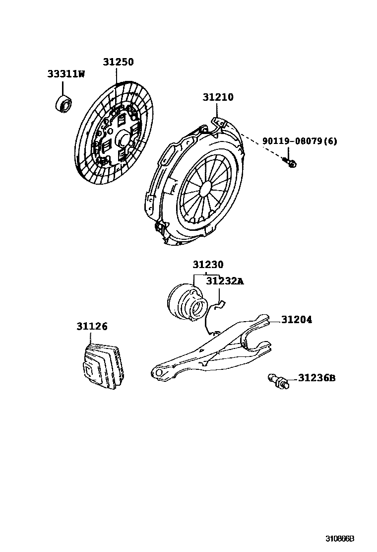 Toyota HILUX 离合器和分离叉 EPC diagram — 310866B