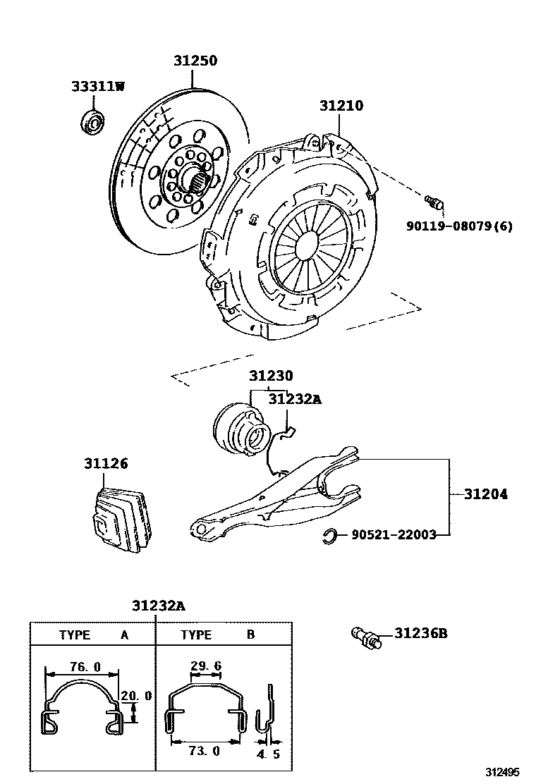 Toyota HILUX 离合器和分离叉 EPC diagram — 312495