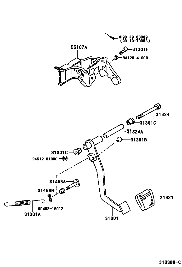 Toyota HILUX 离合器踏板和挠性软管 EPC diagram — 310380C