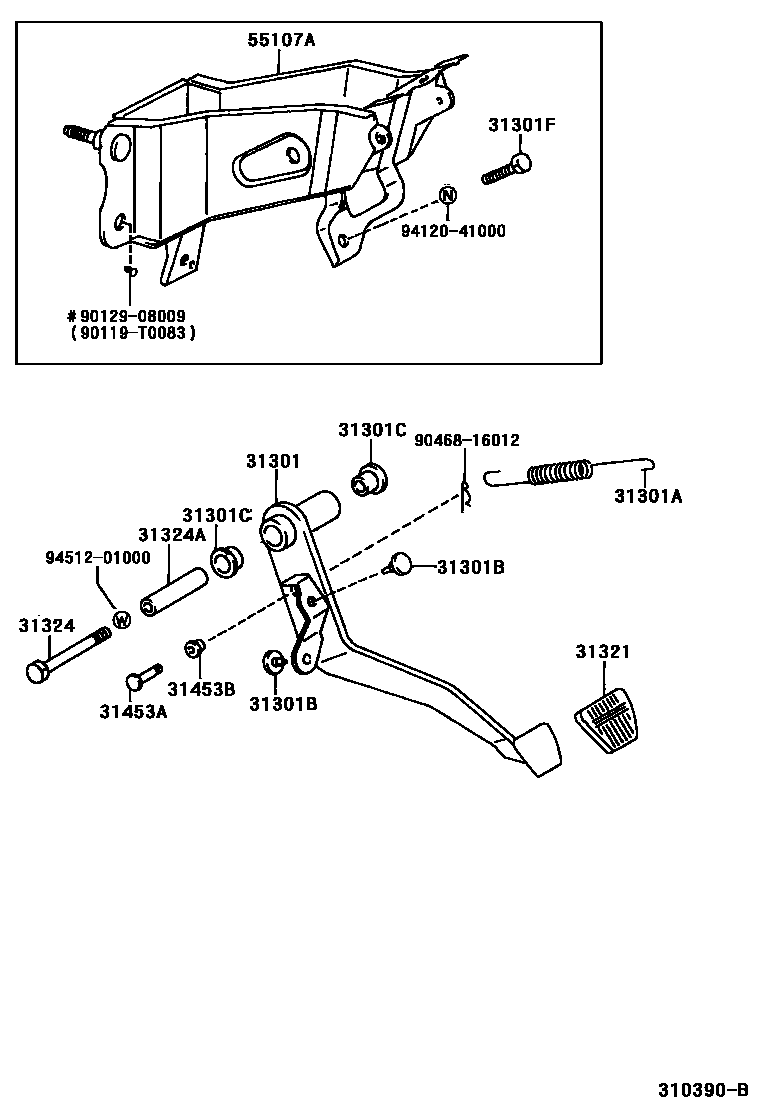 Toyota HILUX 离合器踏板和挠性软管 EPC diagram — 310390B