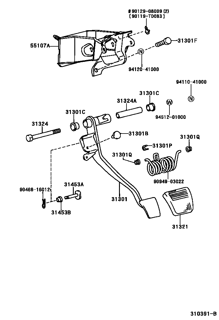 Toyota HILUX 离合器踏板和挠性软管 EPC diagram — 310391B