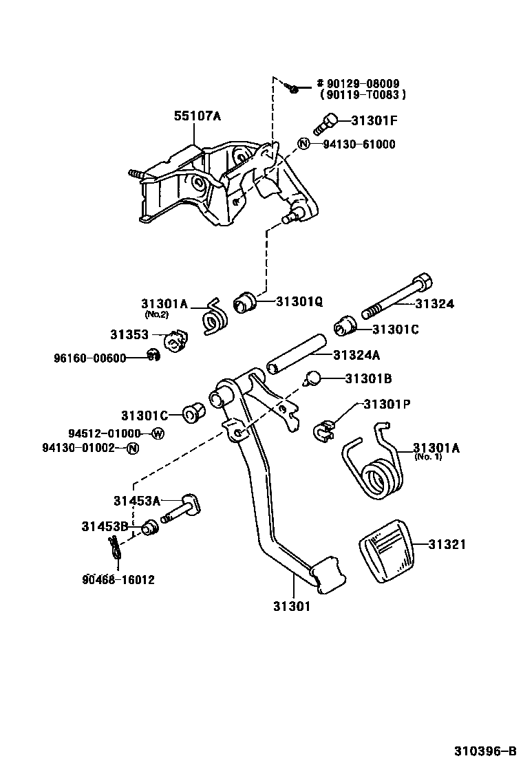 Toyota HILUX 离合器踏板和挠性软管 EPC diagram — 310396B
