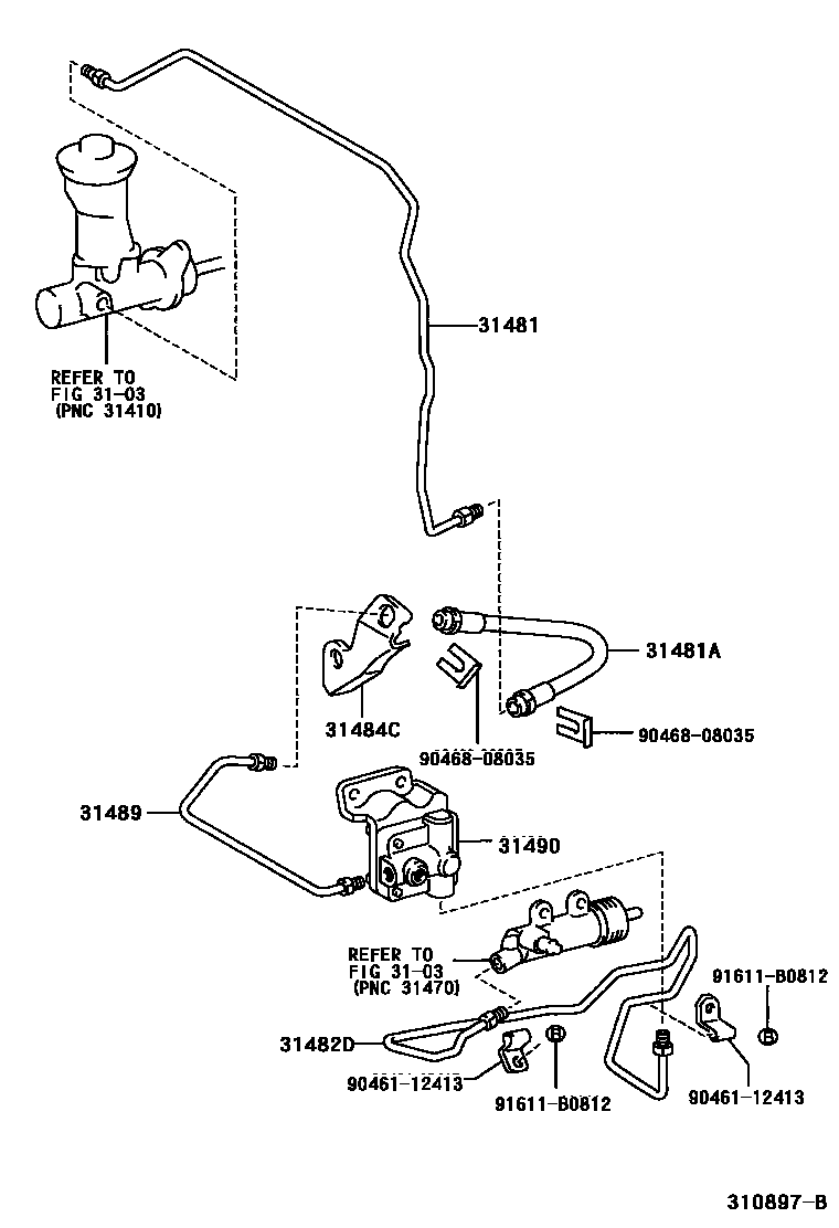 Toyota HILUX 离合器踏板和挠性软管 EPC diagram — 310897B