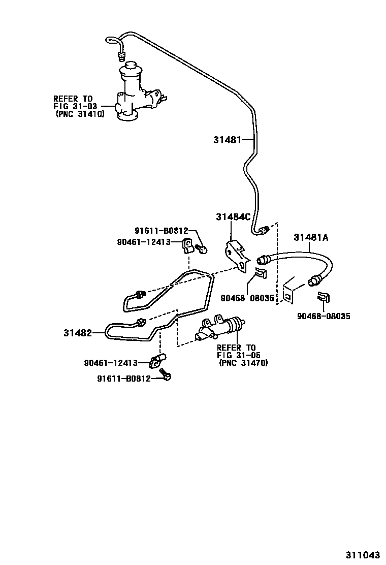 Toyota HILUX 离合器踏板和挠性软管 EPC diagram — 311043