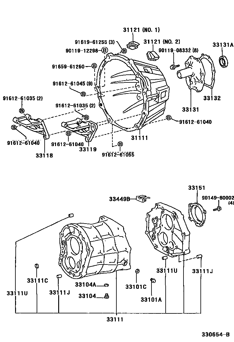 Toyota HILUX 离合器壳和变速器壳(MTM) EPC diagram — 330654B