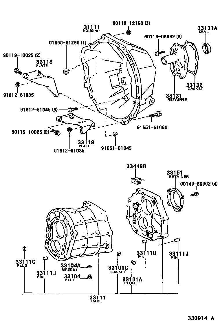 Toyota HILUX 离合器壳和变速器壳(MTM) EPC diagram — 330914A