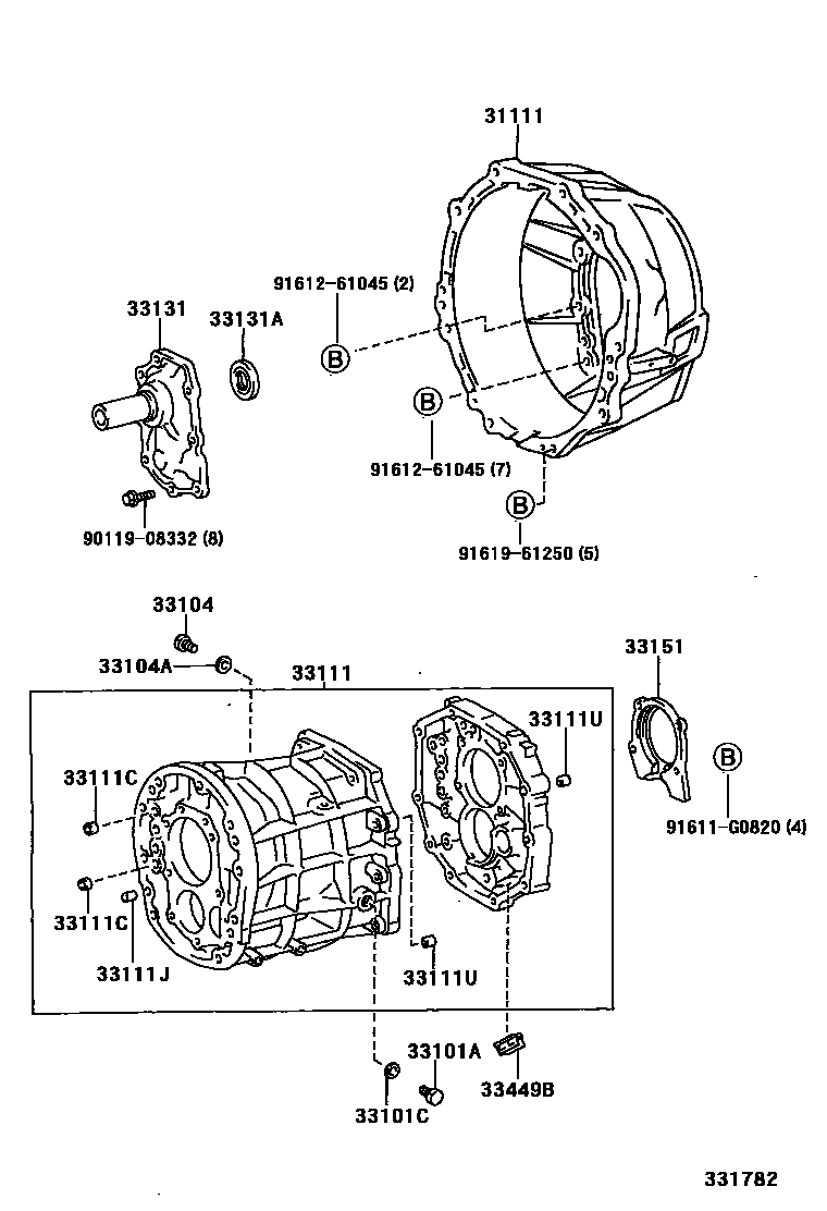 Toyota HILUX 离合器壳和变速器壳(MTM) EPC diagram — 331782