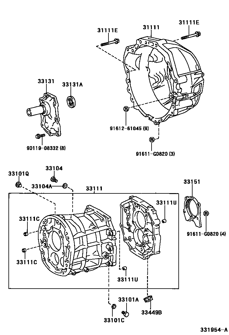 Toyota HILUX 离合器壳和变速器壳(MTM) EPC diagram — 331954A