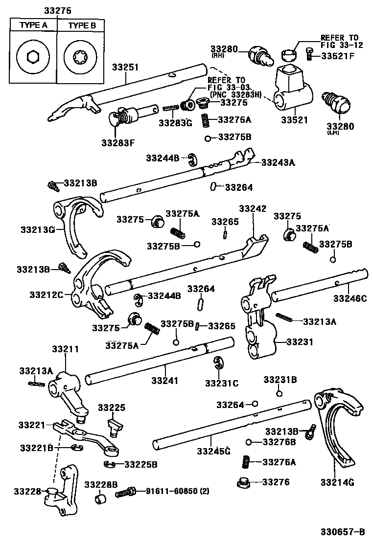 Toyota HILUX 换档拨叉和换档杆轴(MTM) EPC diagram — 330657B