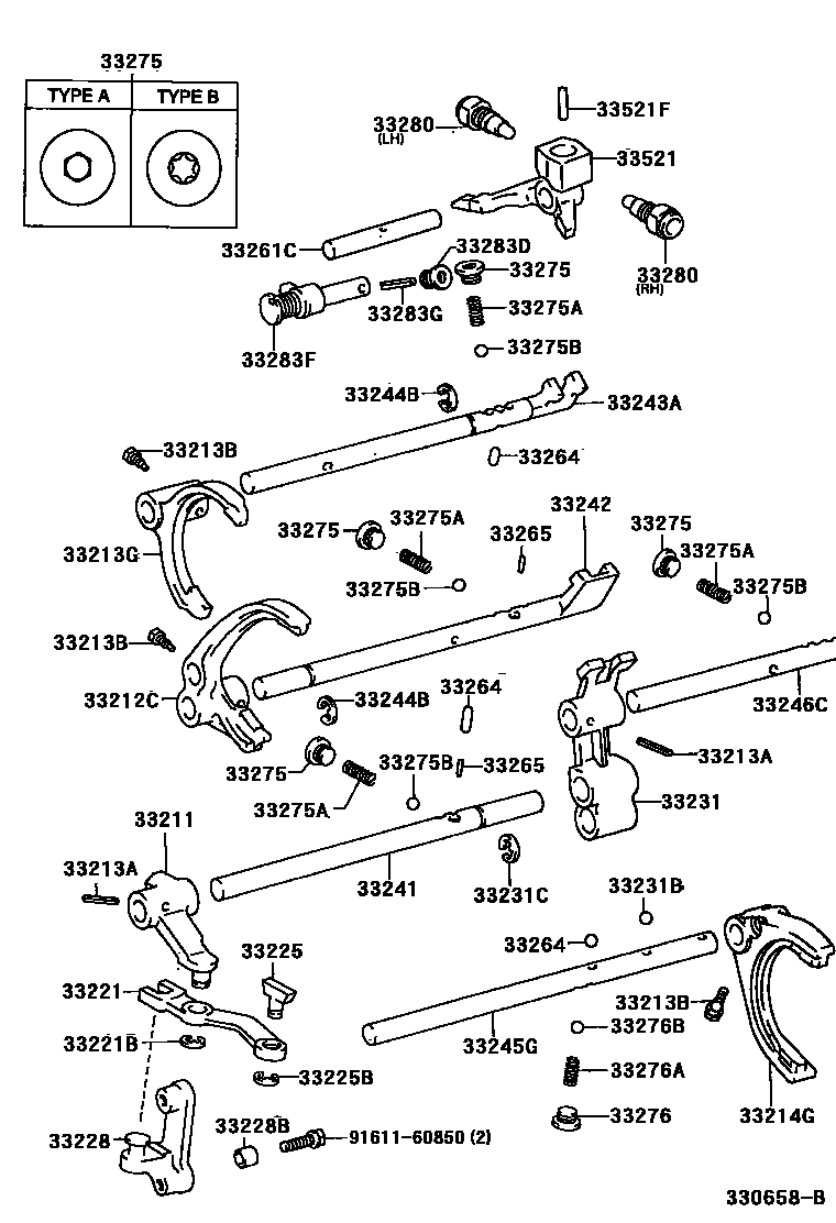 Toyota HILUX 换档拨叉和换档杆轴(MTM) EPC diagram — 330658B
