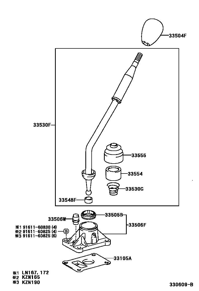 Toyota HILUX Shift Lever & Retainer EPC diagram — 330609B