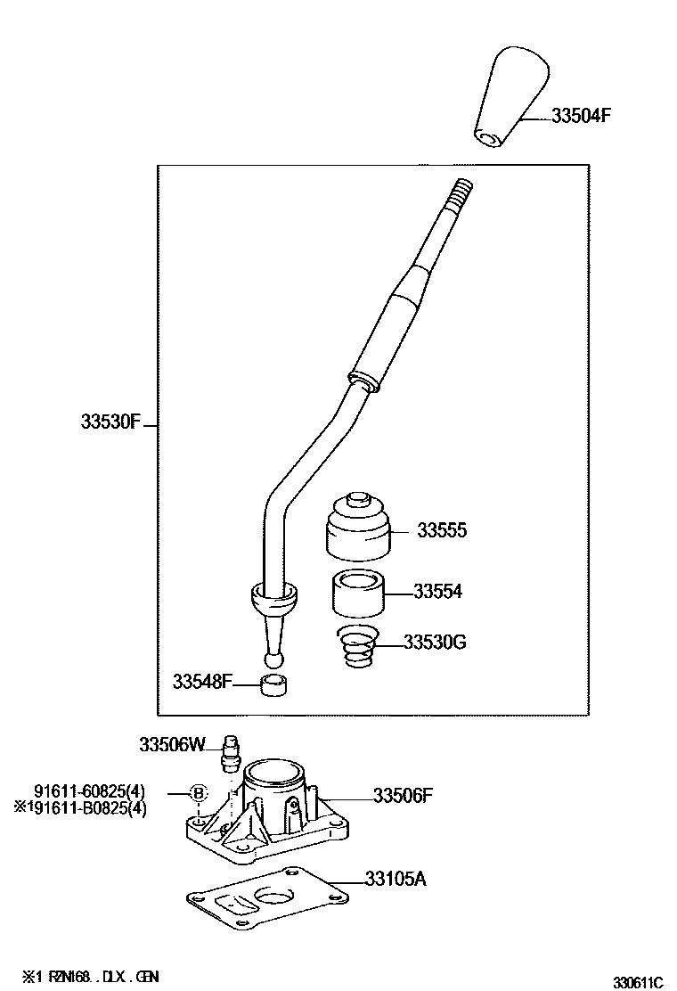 Toyota HILUX Shift Lever & Retainer EPC diagram — 330611C