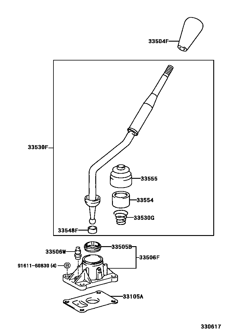 Toyota HILUX Shift Lever & Retainer EPC diagram — 330617