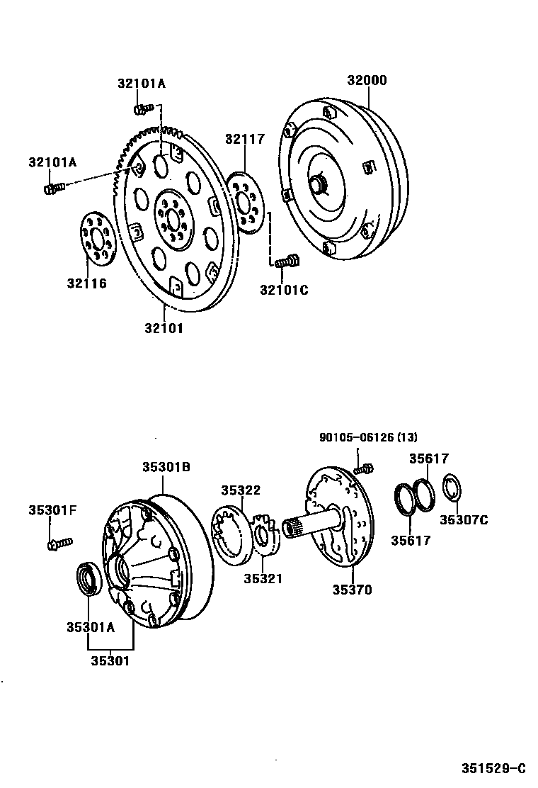 Toyota HILUX 变矩器、前油泵和链条(ATM) EPC diagram — 351529C