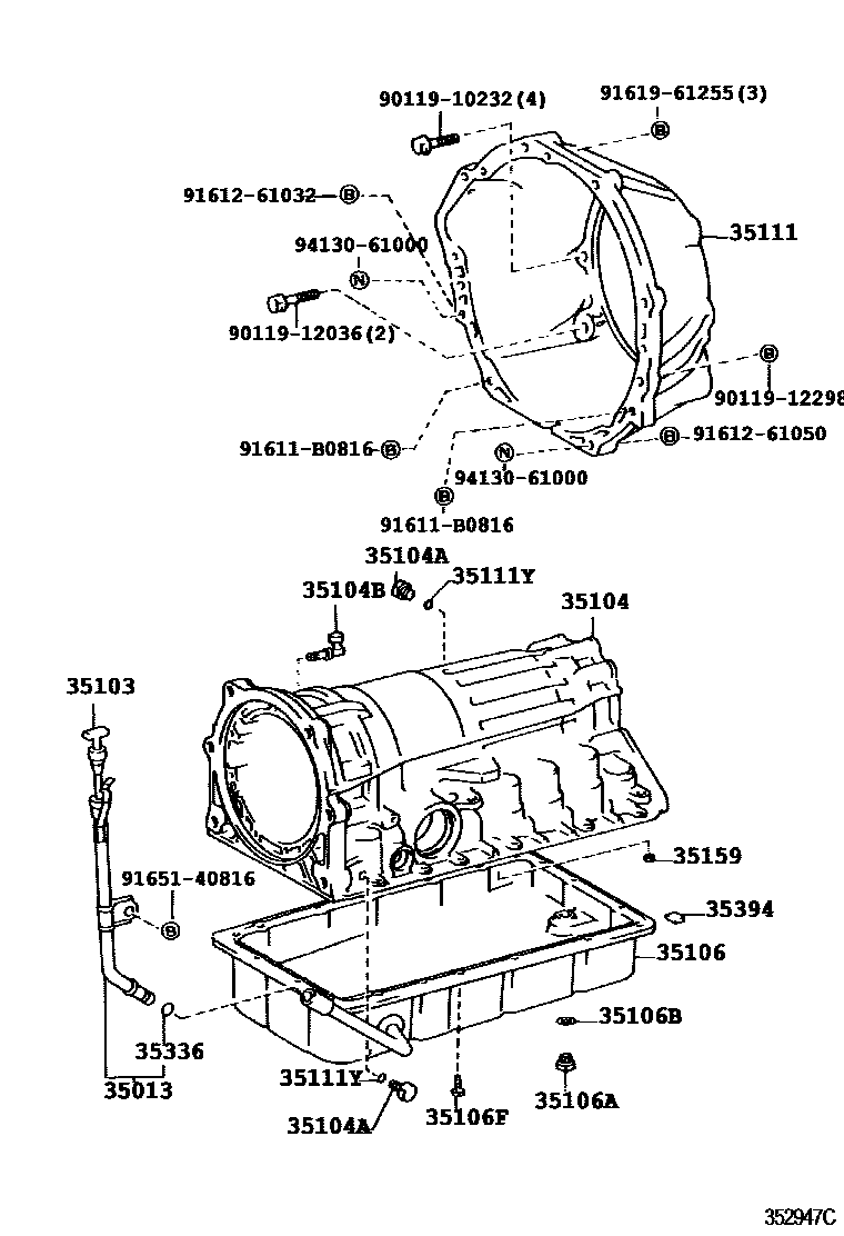 Toyota HILUX 变速器壳和油底壳(ATM) EPC diagram — 352947C
