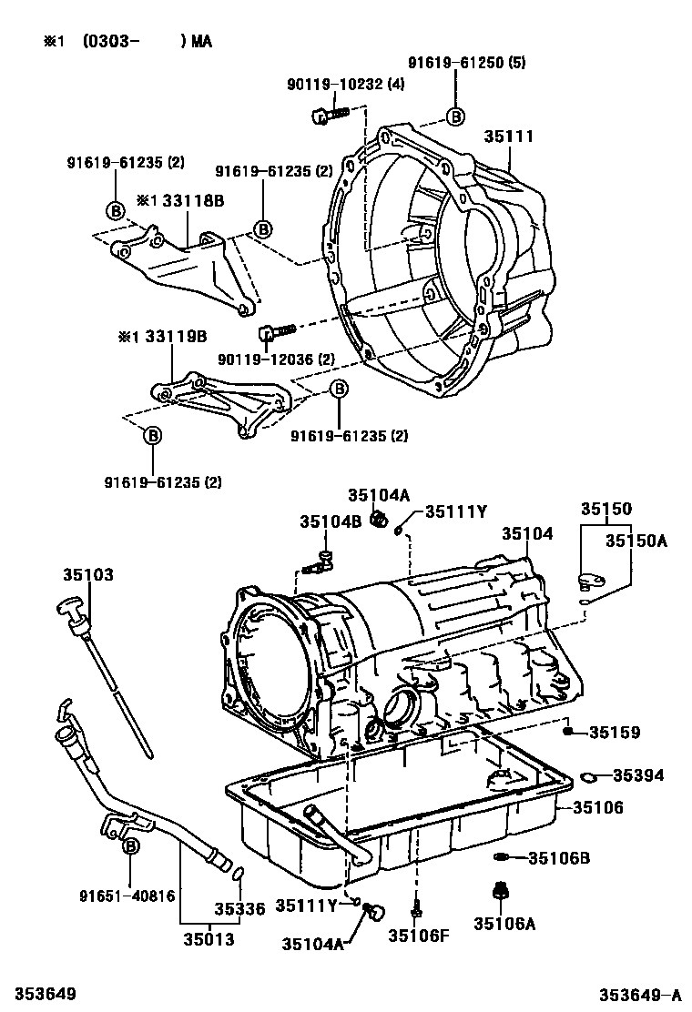 Toyota HILUX 变速器壳和油底壳(ATM) EPC diagram — 353649A