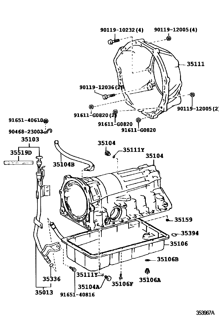 Toyota HILUX 变速器壳和油底壳(ATM) EPC diagram — 353967A