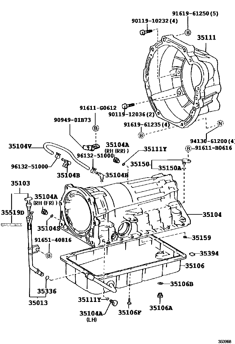 Toyota HILUX 变速器壳和油底壳(ATM) EPC diagram — 353968A