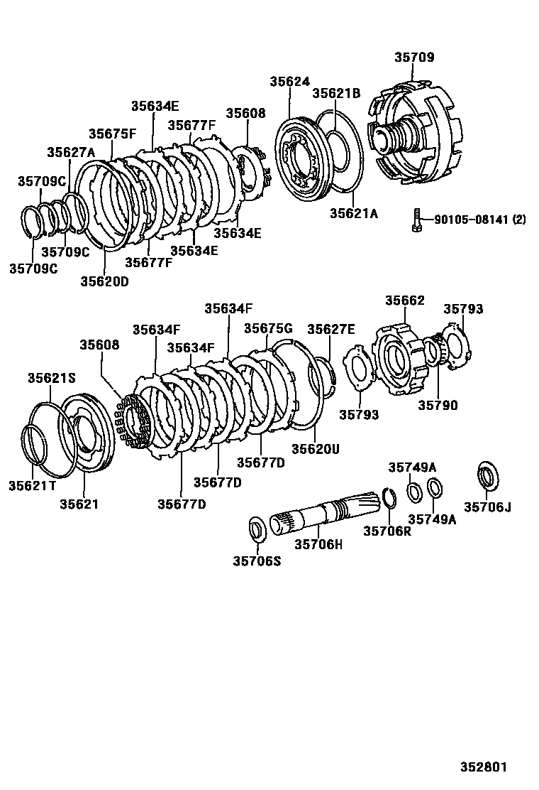 Toyota HILUX 中央支架和行星太阳齿轮(ATM) EPC diagram — 352801